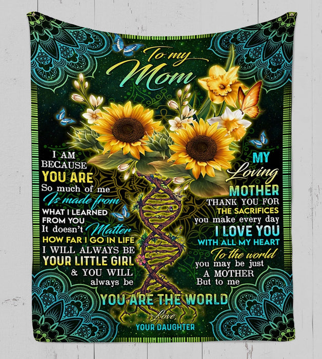Personalized Green Fleece Blanket To My Mom Mandala & Sunflower DNA Tree Prints Customized Name Sherpa Blankets