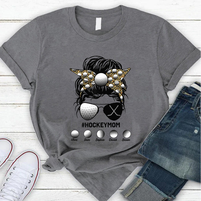 Personalized T-Shirt For Mom From Son Daughter Messy Bun Hair Hockey Mom Custom Name Gifts For Birthday Mothers Day