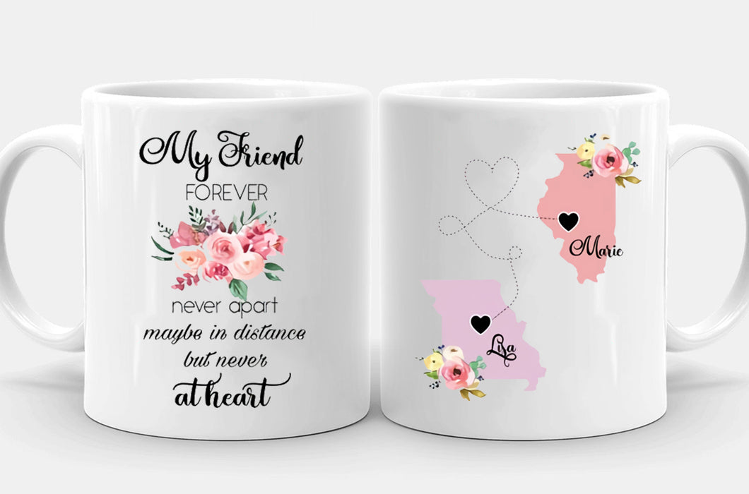 Personalized Coffee Mug For Sisters Beautiful Flowers Friends Never Apart Custom Name White Cup Long Distance Gifts