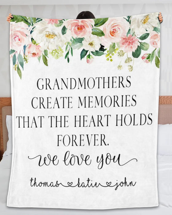 Personalized Blanket Grandmother Create Memories That Heart Holds Forever Flower Printed Custom Grandkids Name