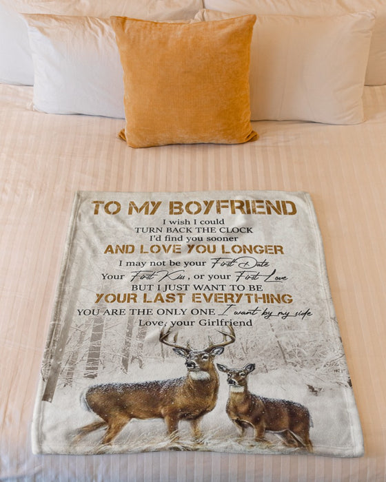Personalized To My Boyfriend Blanket From Girlfriend Snow Forest Romantic Couple Deer Custom Name Gifts For Christmas