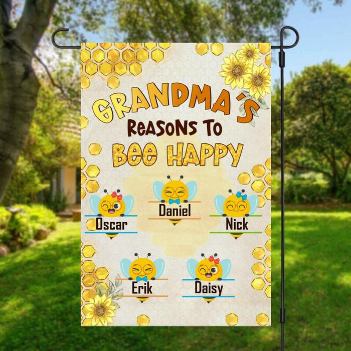 Personalized Garden Flag For Nana Sunflower & Bees Reasons To Be Happy Custom Grandkids Name Welcome Flag Gifts