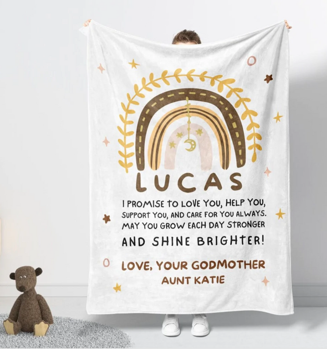 Personalized To My Godchild Blanket From Godmother Boho Rainbow Stars Care For You Always Custom Name Baptism Gifts