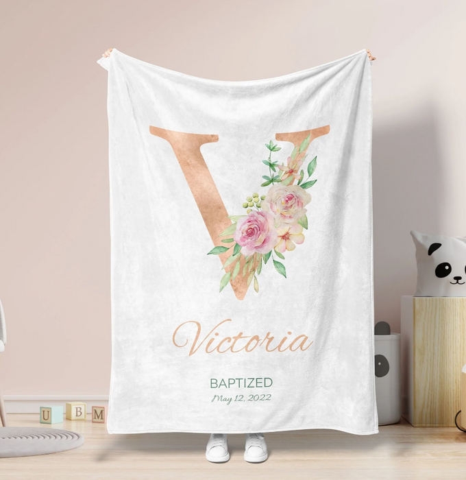 Personalized To My Goddaughter Blanket From Godmother Pink Monogram Initial Flower Custom Name Baby Baptism Gifts