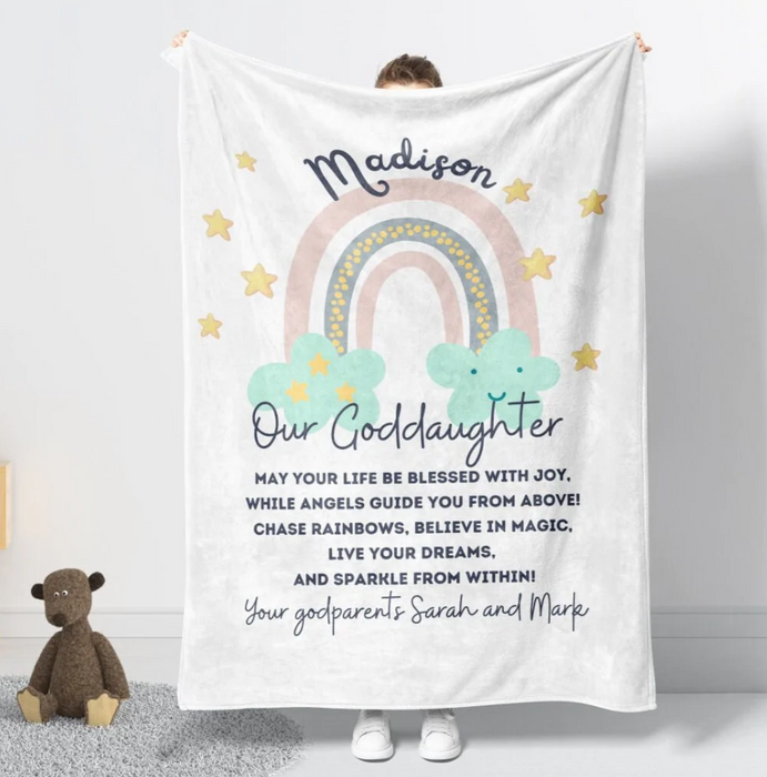 Personalized To My Goddaughter Blanket From Godparents Rainbow Cloud May Your Life Be Blessed Custom Name Baptism Gifts