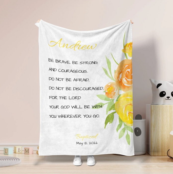 Personalized To My Goddaughter Blanket From Godparents Yellow Flower Be Brave Be Strong Custom Name Baptism Gifts