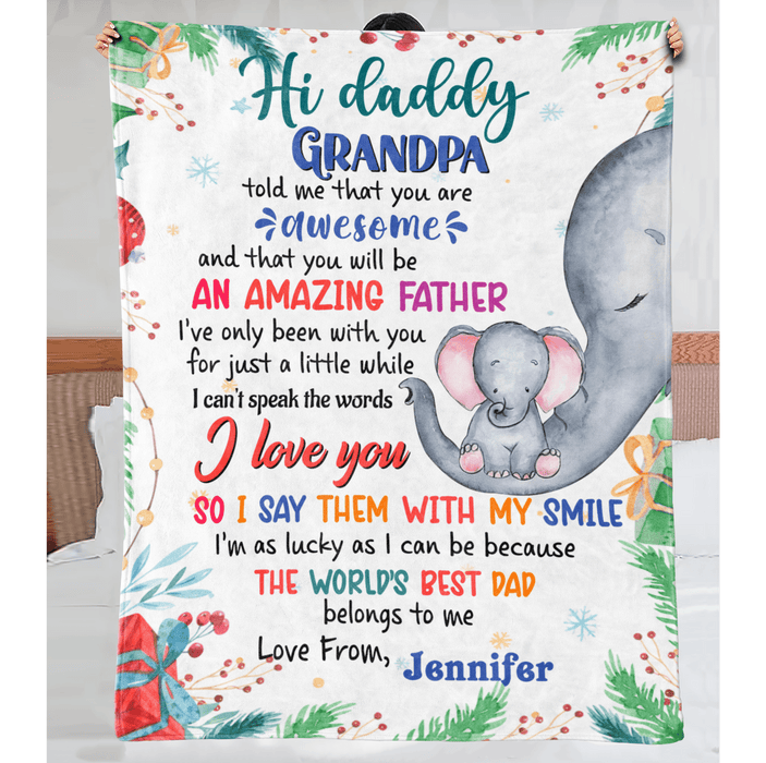 Personalized Blanket For Father To Be From Kids You Are Awesome Pink Elephant Custom Name Gifts For First Christmas Xmas