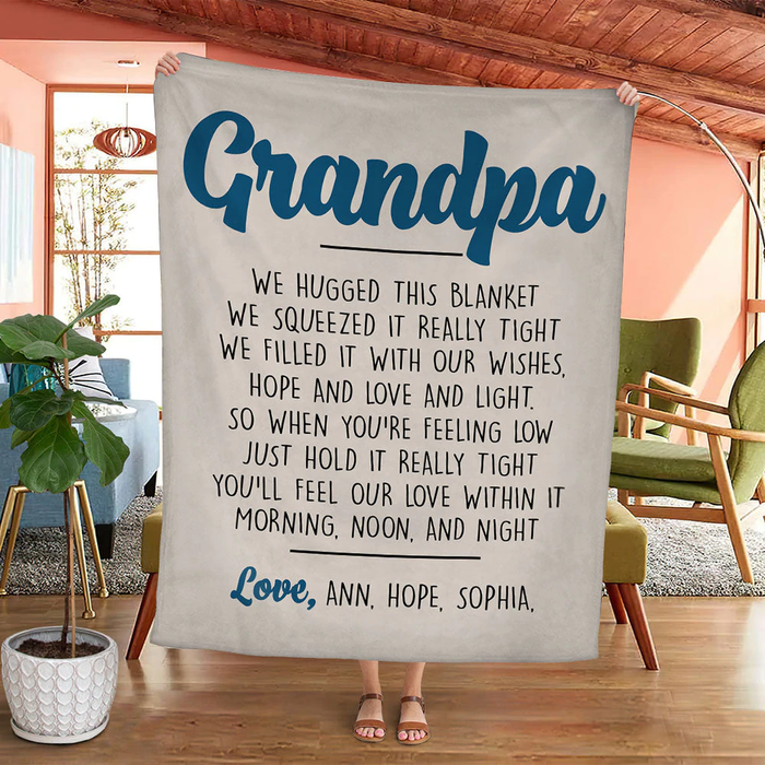 Personalized Blanket To My Grandpa From Grandkid We Squeezed It Really Tight Father's Day Blanket Custom Name