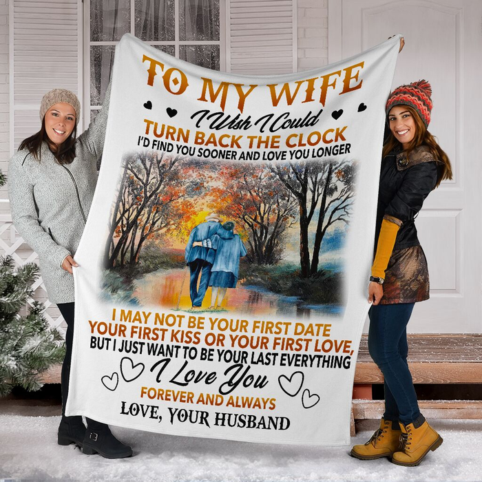 Personalized To My Wife Blanket From Husband I Wish I Could Turn Back The Clock Romantic Old Couple Walking Printed