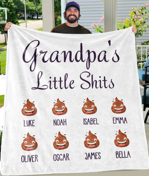 Personalized Blanket Gifts For Grandfather From Grandchild Grandpa’s Little Shits Naughty Fun Custom Name For Christmas