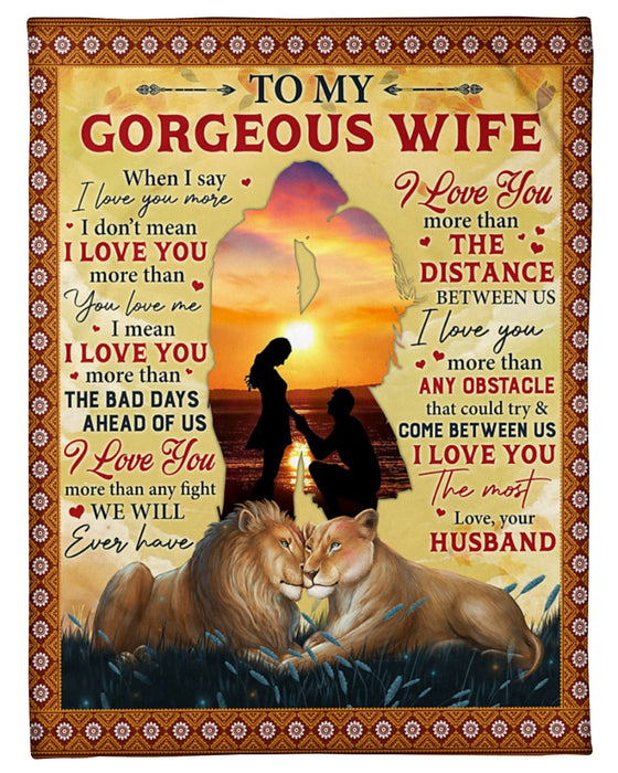 Personalized Blanket To My Wife From Husband I Say I Love You More Lion Couple Under The Sunset Custom Name