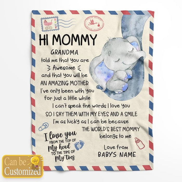Personalized Blanket For Mommy To Be Elephant Letter I Say Them With My Eyes Custom Name Gifts For First Mothers Day