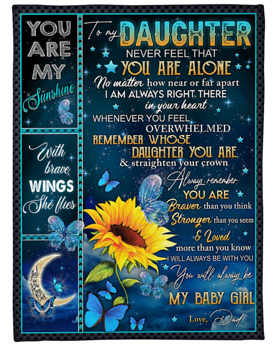 Personalized Blanket To My Daughter From Dad My Sunshine Sunflower & Crescent Moon Print Vintage Design Custom Name