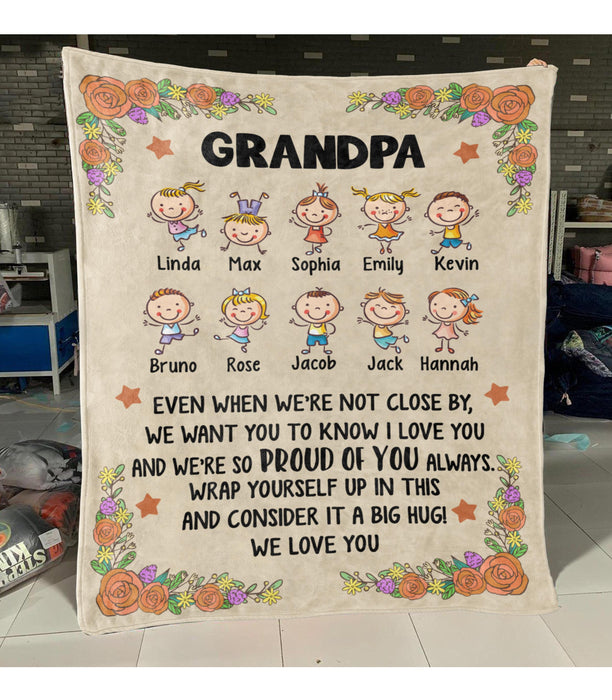 Personalized Blanket To My Grandpa From Grandkid We Squeezed It Really Tight Flower Printed Custom Grandkids Name