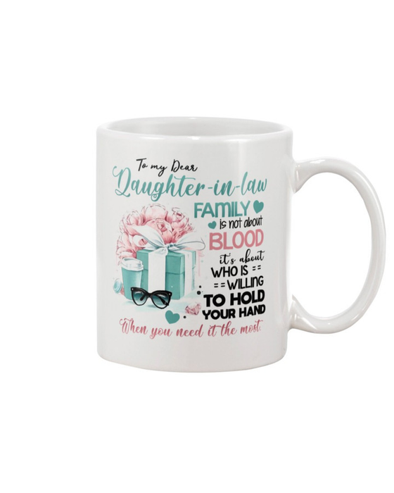 Personalized Coffee Mug For Daughter In Law Cute Presents Family Not About Blood  Custom Name White Cup Birthday Gifts