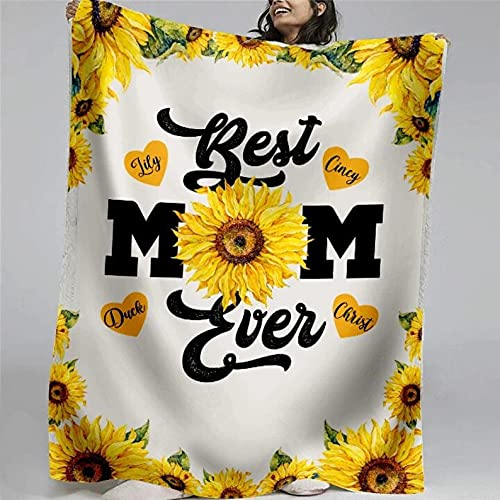 Personalized Mom Ever Fleece Blanket For Mother Mommy Rustic Mom Sunflower Pattern Print Custom Name Sherpa Throw