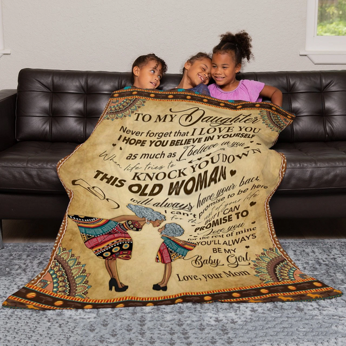 Personalized Fleece Blanket To My Black Daughter From Mom Boho Hippie Curly Hair Black Women Blanket Custom Name