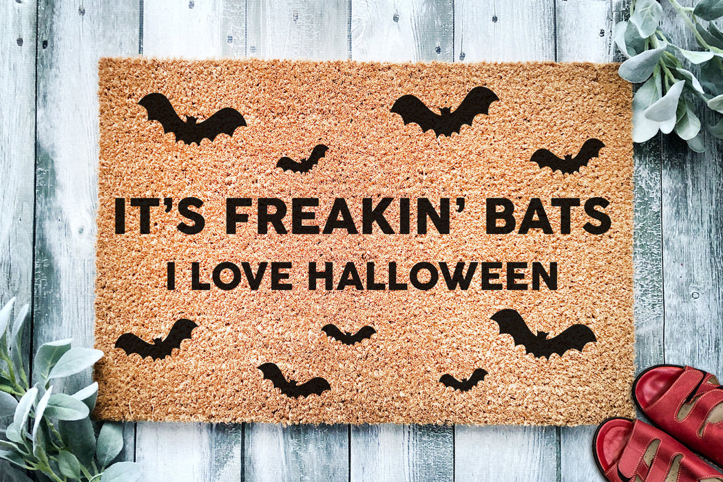 Welcome Doormat It's Freakin' Bats I Love Halloween Funny Meme Doormat Happy Halloween Doormat