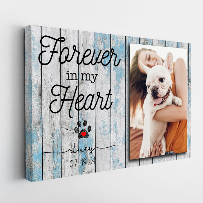 Personalized Memorial Canvas Wall Art For Loss Of Cat Dog Forever In My Heart Pawprint Custom Name Photo Pet Loss Gifts