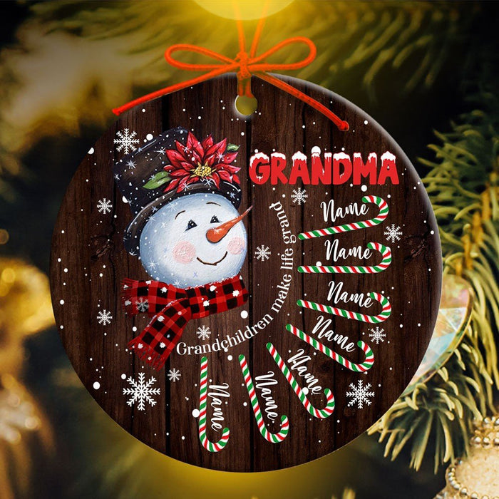 Personalized Ornament For Grandmother From Grandchild Cute Snowman Candy Cane Wooden Custom Name Gifts For Christmas