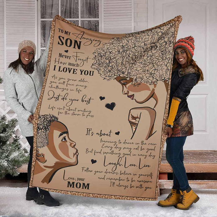 Personalized Fleece Blanket To My Black Son Aferican American Mom & Son Prints Custom Name Sherpa Blankets