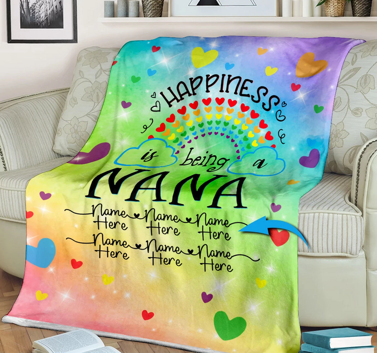Personalized Rainbow Water Color Blanket To My Grandma Happiness Is Being A Nana From Grandkids Custom Name