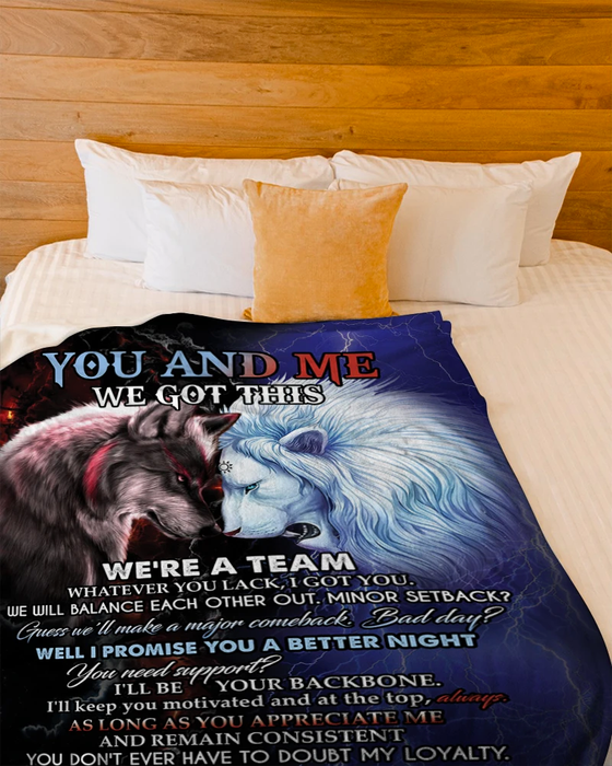 Personalized You And Me We Got This Fleece Blanket For Couple Lion & Wolf Design Print Customized Name & Date