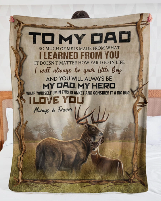 Personalized Blanket For Hunting Lover To My Dad From Son Old & Baby Deer Print Father's Day Blanket Custom Name