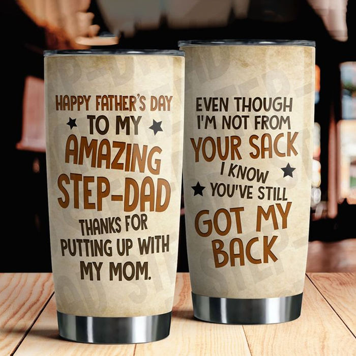 Personalized Tumbler Gifts For Bonus Dad Vintage You've Still Got My Back Custom Name Travel Cup For Christmas