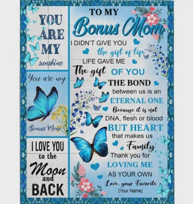Personalized To My Stepmom Blanket Butterflies Flowers The Bond Between Us Is An External Custom Name Gifts For Birthday