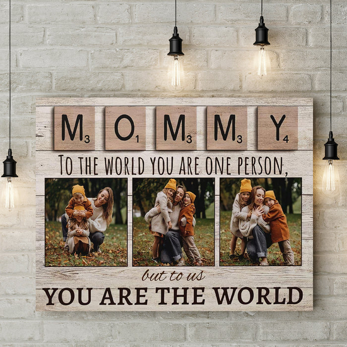 Personalized Canvas Wall Art For Mom From Kids To Us You Are The World Wooden Custom Name Photo Poster Prints Home Decor