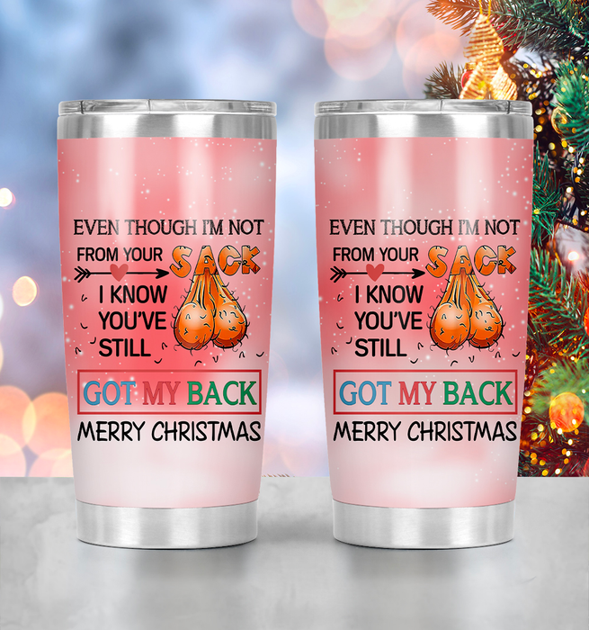 Personalized Tumbler Gifts For Bonus Dad Funny Hairy Balls I'm Not From Your Sack Custom Name Travel Cup For Christmas