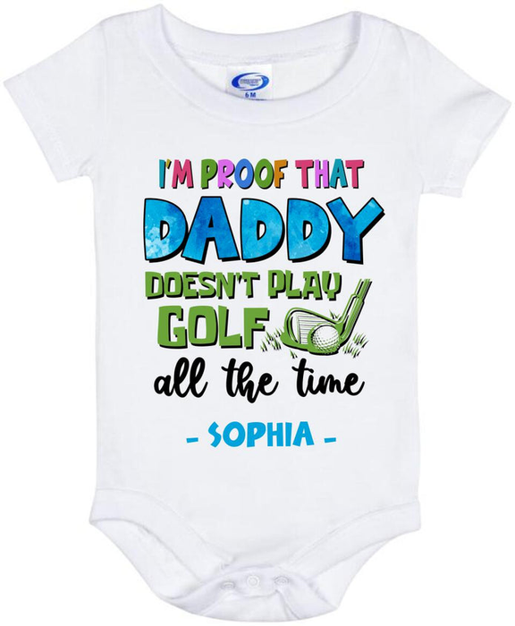 Personalized Baby Onesie For Golfer's Newborn Baby Doesn't Play Golf All The Time Golf Bar & Ball Printed Custom Name