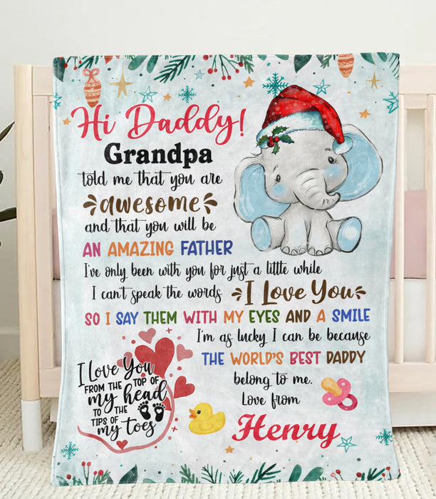 Personalized Blanket For Expecting Dad From Kids I'm Lucky As I Can Be Elephant Custom Name Gifts For First Christmas