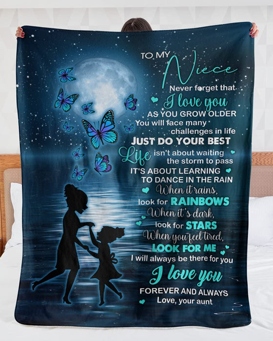 Personalized Blanket To My Niece From Aunt Never Forget That I Love You Print Auntie & Baby Dancing In The Moon