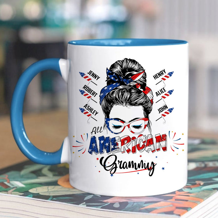 Personalized  Accent Mug For Grandma American Grammy USA Flag Design Custom Name 11 15oz 4th Of July Cup
