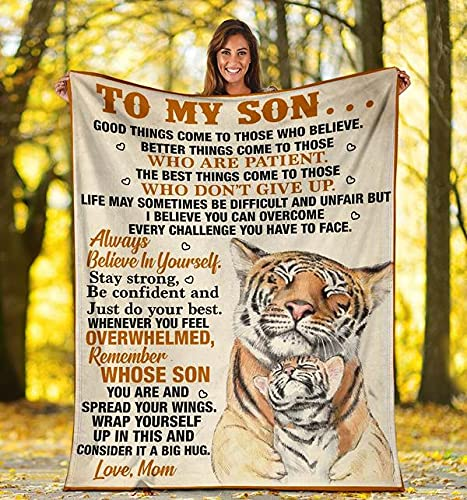 Personalized Fleece Blanket To My Son From Mom Funny Tiger Hugged Premium Blankets Custom Name