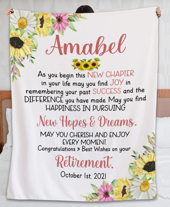 Personalized Retirement Blanket May You Find Joy Remembering Your Pass Success Sunflower Design Custom Name