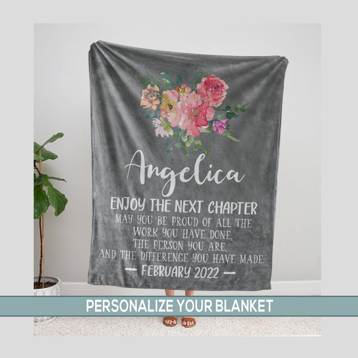 Personalized Retirement Blanket For Colleague Enjoy The Next Chapter Flowers Custom Name Retired Gifts For Men Women