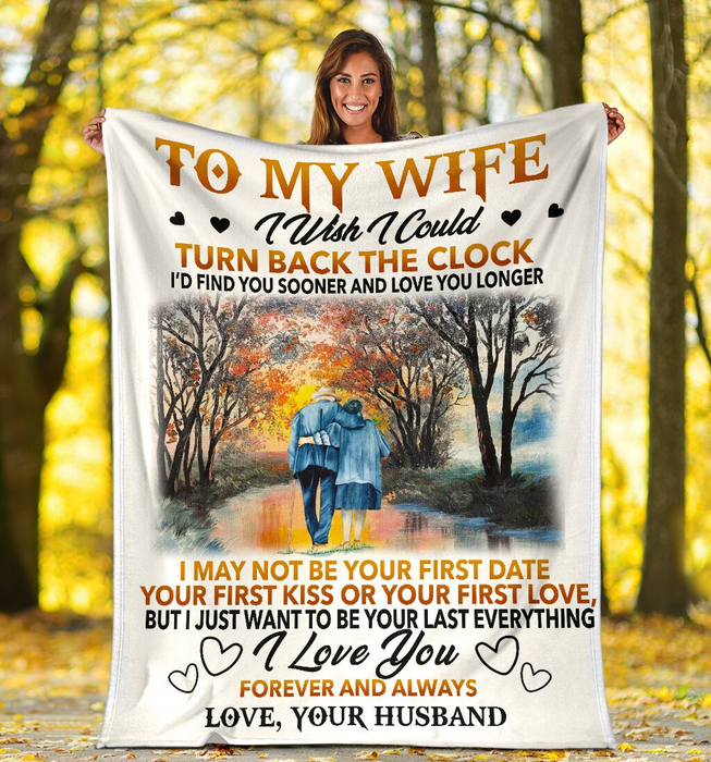 Personalized To My Wife Blanket From Husband I Wish I Could Turn Back The Clock Romantic Old Couple Walking Printed