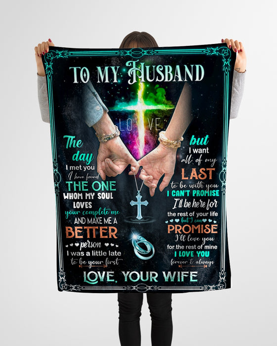 Personalized Jesus Fleece Blanket To My Husband The Day I Met You Hand In Hand & Cross Prints Custom Name Blankets