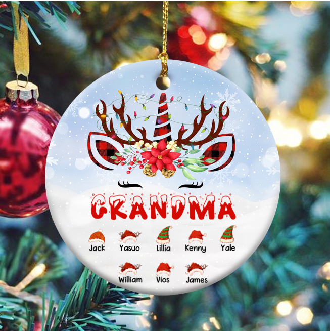 Personalized Ornament For Grandma From Grandkids Reindeer Holly Beautiful Wreath Custom Name Gifts For Christmas