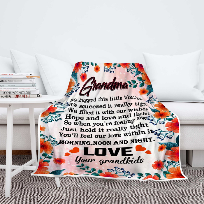 Personalized We Love You Blanket For Grandma Print Orange Flower Custom Name Blankets For Mothers Day