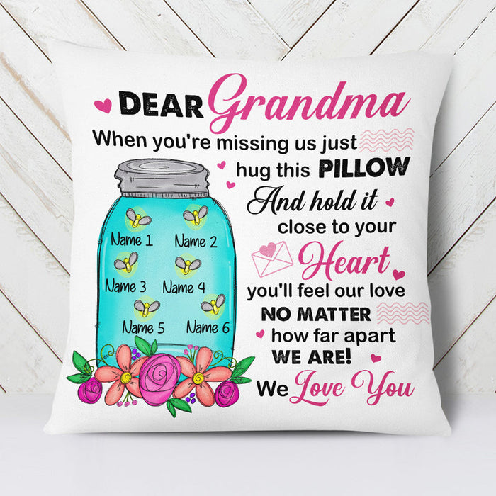 Personalized Square Pillow For Grandma Hold It Close To Heart Fireflies Custom Grandkid Name Sofa Cushion Birthday Gifts