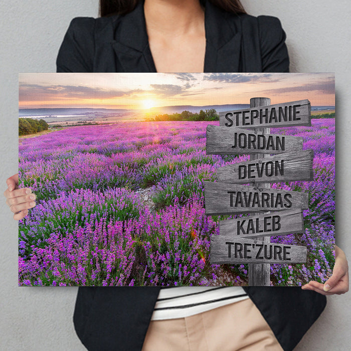 Personalized Canvas Wall Art Gifts For Family Field Of Lavender Flowers Sunset Custom Name Poster Prints Wall Decor