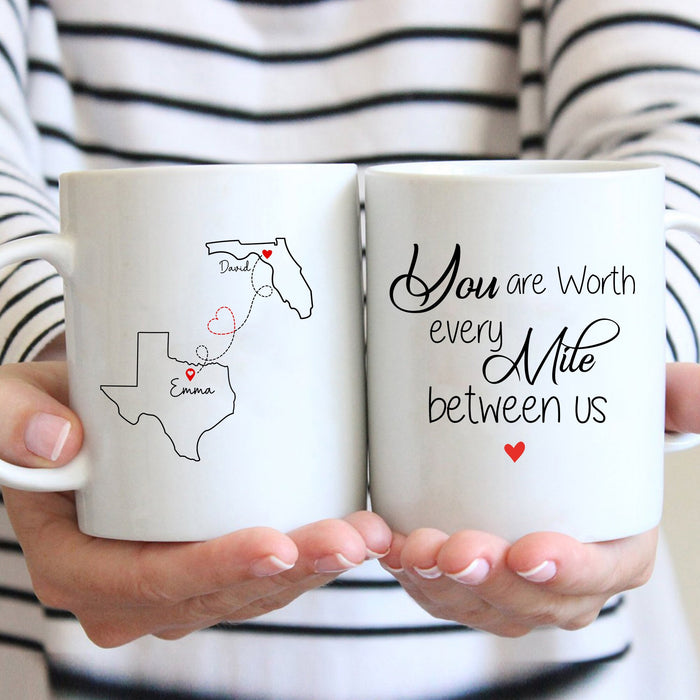 Personalized Coffee Mug Gifts For Him Her Couple Every Mile Between Us Long Distance Custom Name Cup For Anniversary