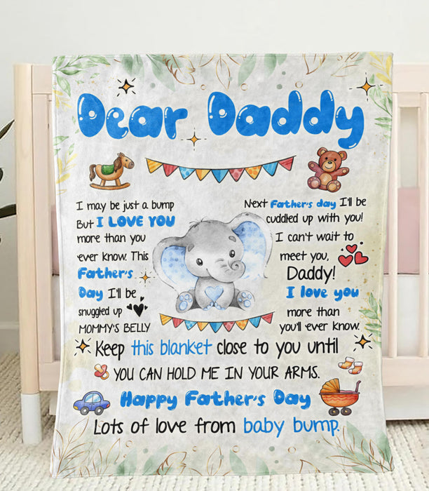 Personalized Blanket To My Dad From Baby Bump Happy Father's Day Cute Baby Elephant Cartoon Style Custom Name