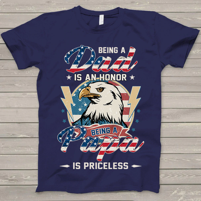 Personalized T-Shirt Being A Grandpa Is Priceless Eagle & USA Flag Design Custom Grandkids Name 4th July Day Shirt