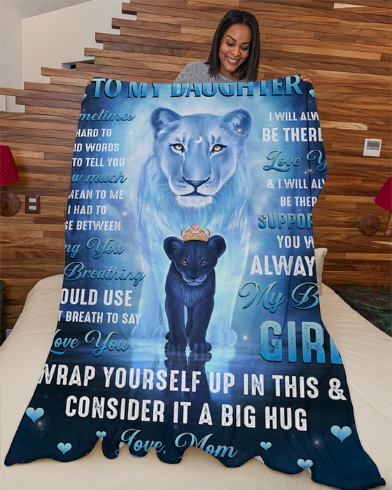 Personalized Blanket To My Daughter From Mom Old & Baby Lion Printed Vintage Design Galaxy Background Custom Name