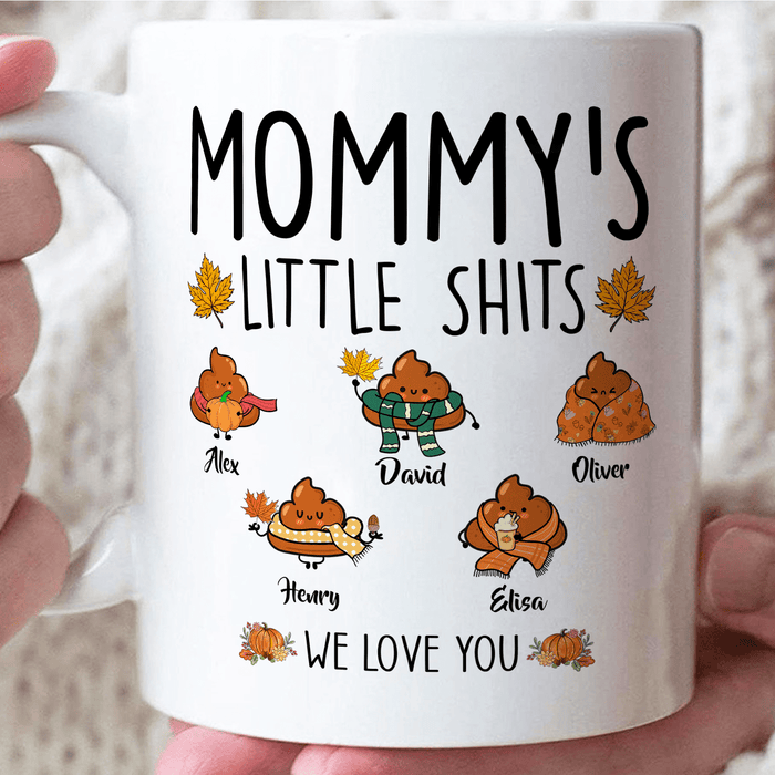 Personalized Ceramic Coffee Mug Mommy's Litte Shit Funny Design Leaf Print Custom Kids Name 11 15oz Autumn Cup